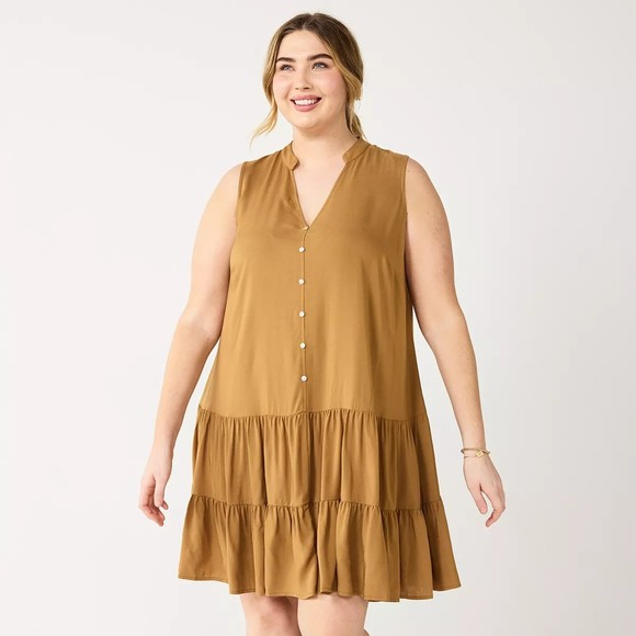 Nine West Dresses & Skirts - Nine West button-front tiered drop waist knee length dress cognac brown XL
